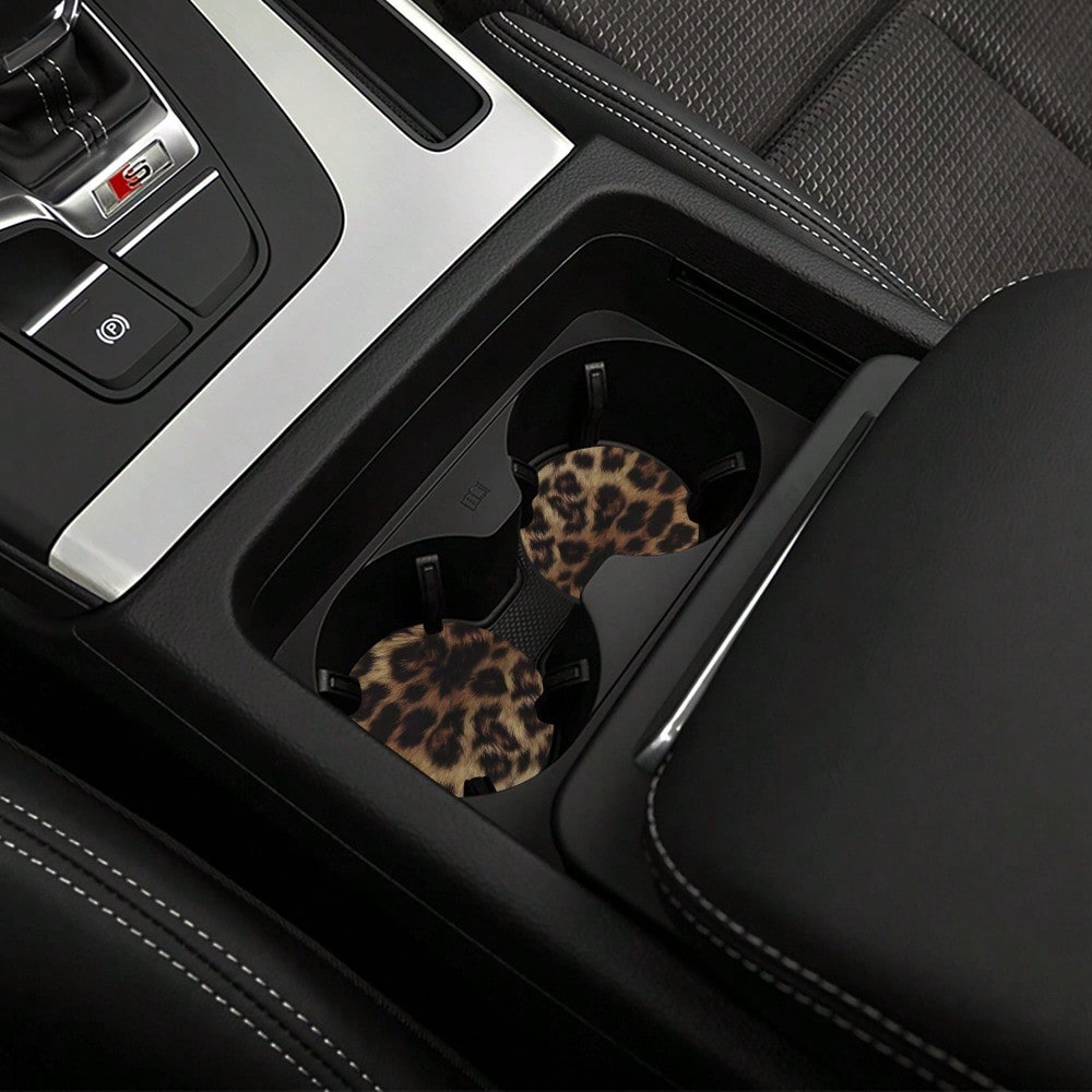 1/2pcs Leopard Print Car Cup Holder Set- Vehicle Drink Coasters, Sturdy Cup Mats| Ideal For Home Kitchen Decor| Car Interior Accessories| Household Cup Mats| Premium Holiday Gift