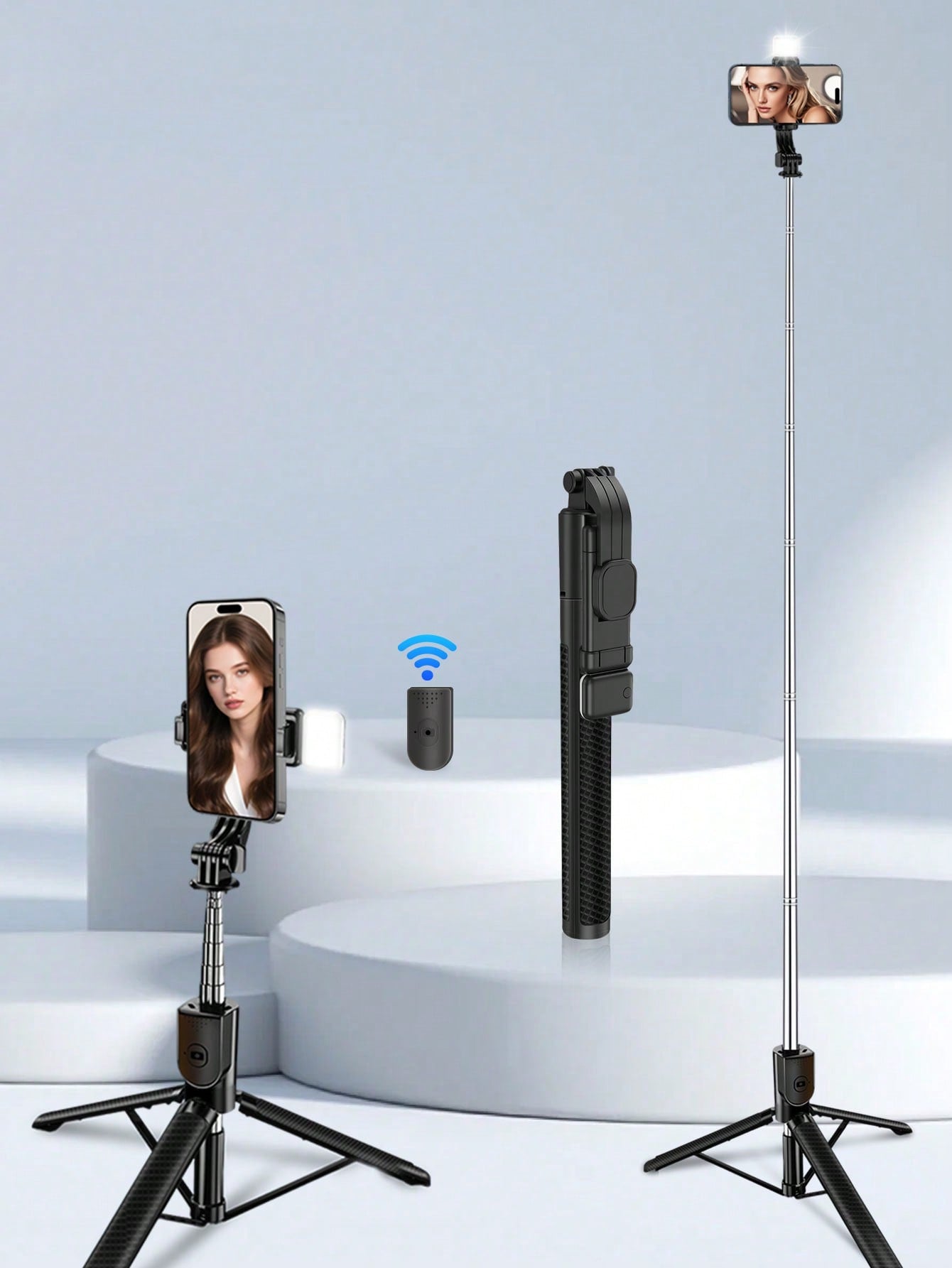 1.7m Wireless Bluetooth Selfie Stick Tripod, Extendable Selfie Stick, Handheld/Floor Stand/Desktop Mode, With LED Fill Light, Wireless Remote 360° Rotating Phone Holder, Compatible With IPhone And And