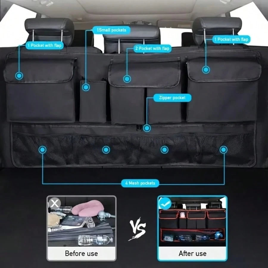 1 Home Storage Bag, Multifunctional Hanging Car Rear Seat Storage Bag, Foldable Oxford Cloth Car Trunk Storage Solution, Perfect For Organizing Clutter And Maximizing Space Utilization
