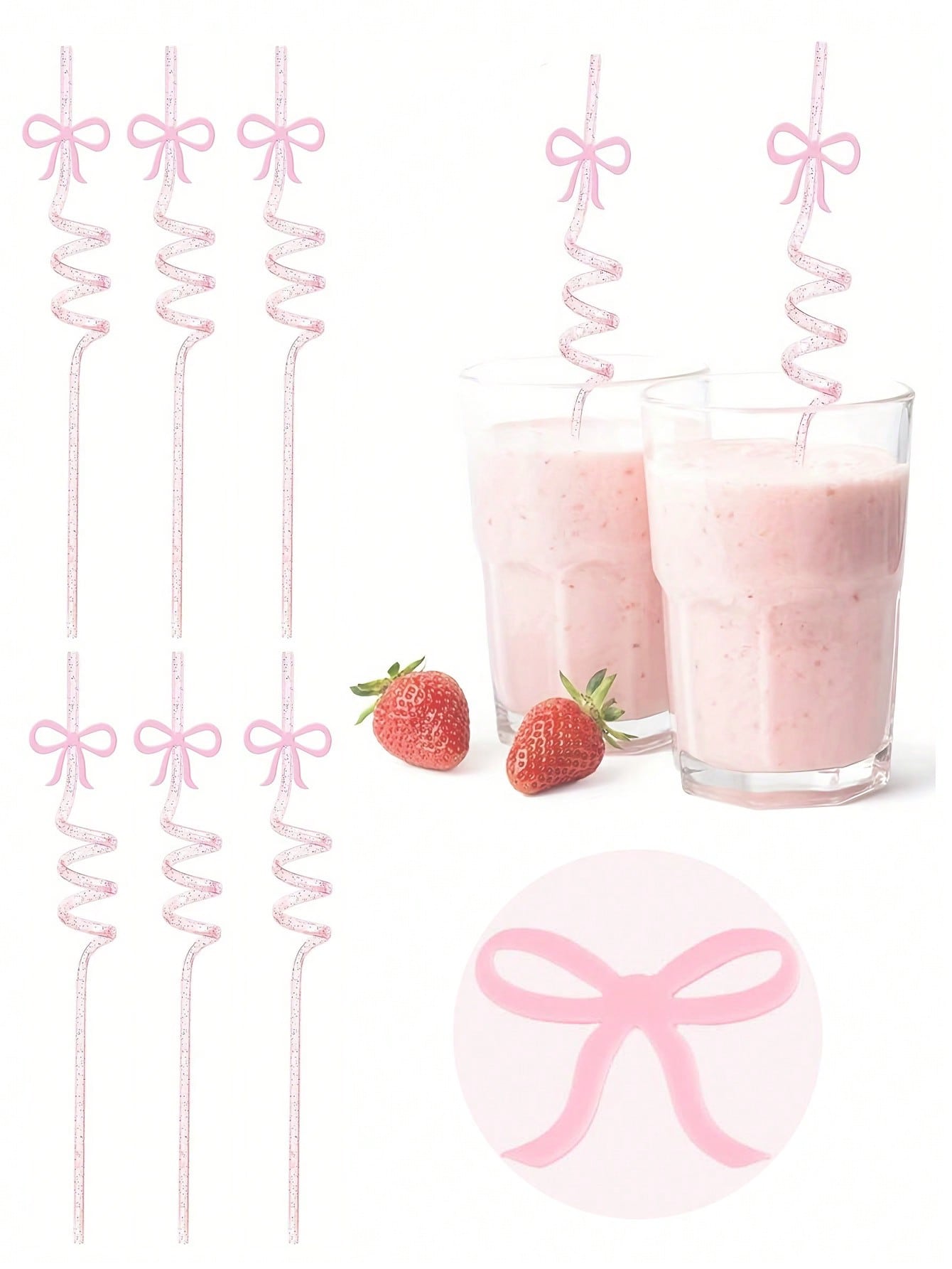 10/5/1pc-Bow Tie Straws, Pink Glitter Spiral Straws, Princess Theme Straws, Pink Princess Birthday Party Supplies, Reusable Straws, Suitable For Wedding Party, Birthday Party, Festival Party, Home Sup