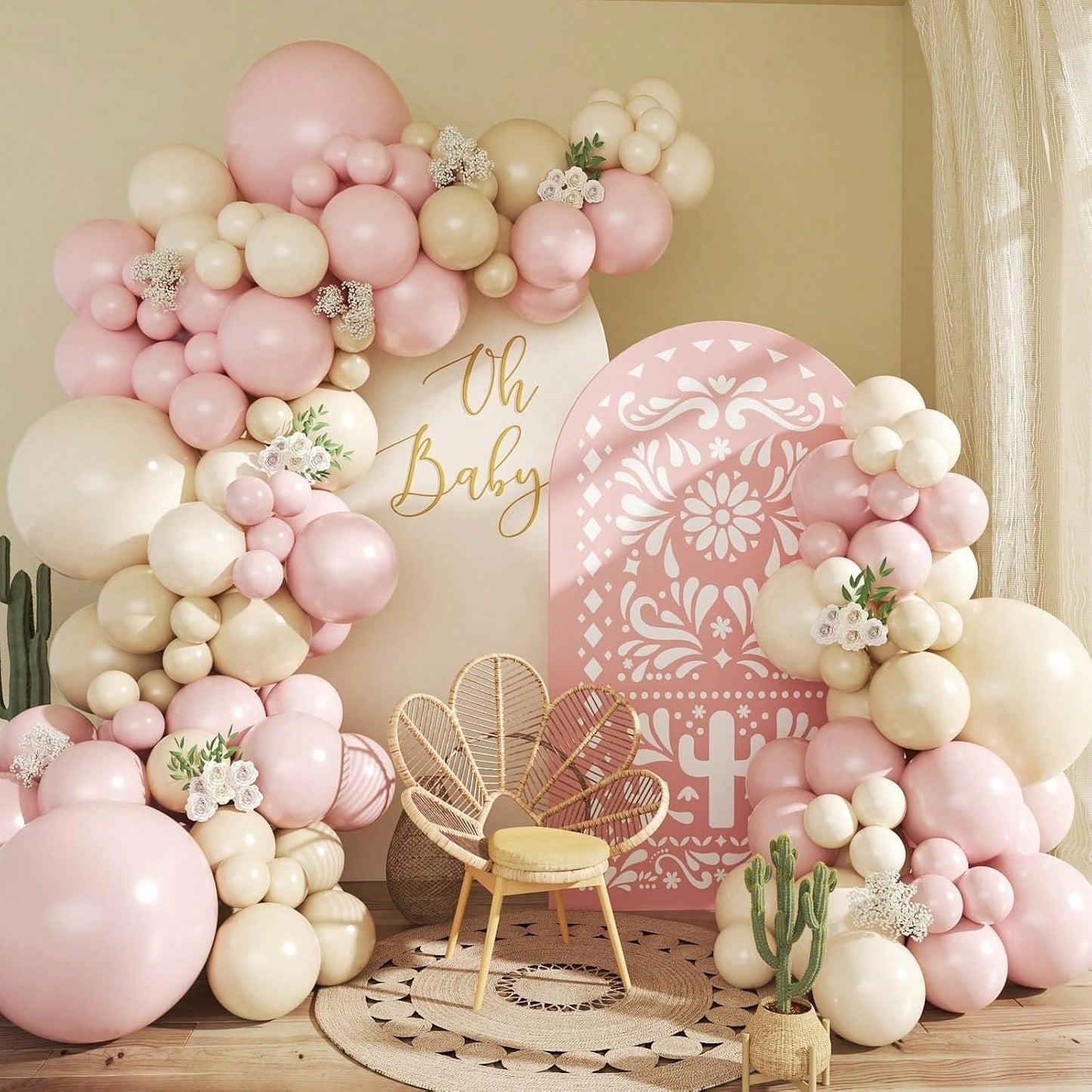 137pcs Light Pink Balloon Arch Kit, Includes Pink, Sand, White And Beige Balloons In Multiple Sizes, Suitable For Birthday, Baby Shower, Bridal Shower, Wedding And Various Party Decorations