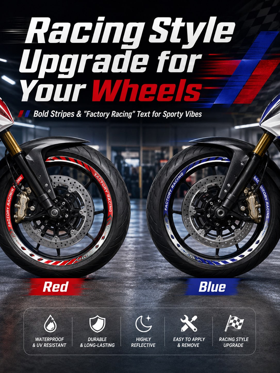 16pcs Reflective Motorcycle Wheel Rim Stickers, Racing Style Waterproof Wheel Hub Decals, Car Wheel Decoration Stickers