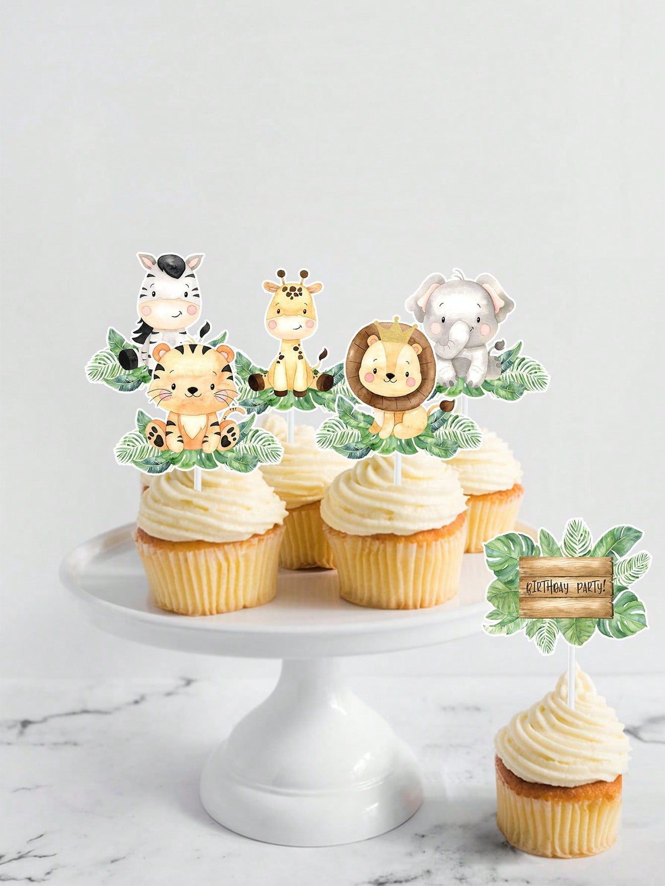 18pcs Jungle Animal Cake Toppers, Cake Decorations, 1st Birthday Party Decor, Baby Shower Decorations, Jungle Animal Theme Birthday Party Decor, Gender Reveal Party Decor, Dessert Table Decor, Cake De