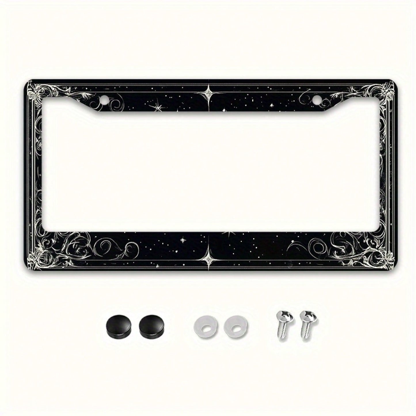 1pc 2D Star Swirl Metal License Frame 12x6in, Universal Fit With Screws, Halloween Decor For US & Global Vehicles,Birthday Gifts,Valentines Gift,Car Stuff,Car Decoration,Motorcycle,Car Accessory,Car E