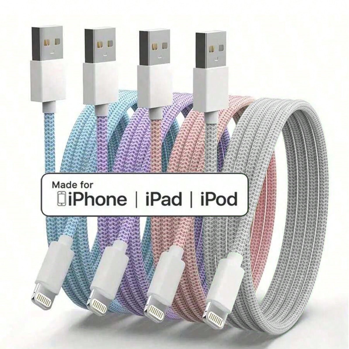1pc/4pcs 20W 3.3ft/100cm USB To Lightning Nylon Braided Data Cable, Compatible With IPhone 14 13 12 11 Pro Max XR XS X 8 7 6 Plus SE/IPad, High-Efficiency Fast Charging Cable MFi Certified
