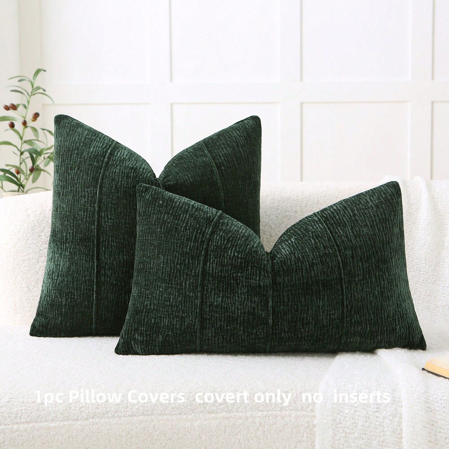1pc All-Season Chenille Pillowcase, 3D Piped Minimalist Square Throw Pillow Cover (Pillow Insert Not Included), Luxury Decor For Sofa Bed Living Room, Green, Dark Green, Forest Green