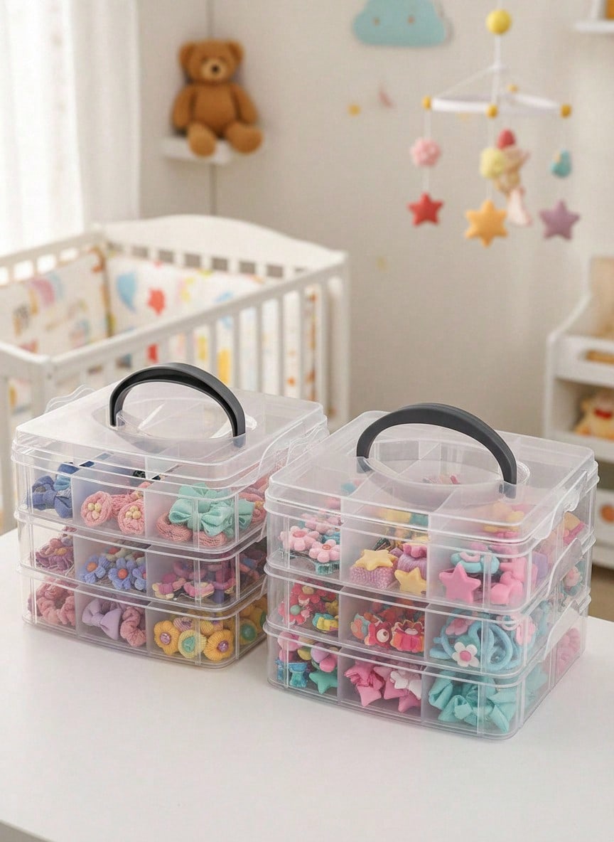1pc Baby Hair Accessory Storage Box, Transparent Jewelry Box With Lid, Divided Compartments Jewelry Organizer Box, Multi-Functional Jewelry Packaging Box