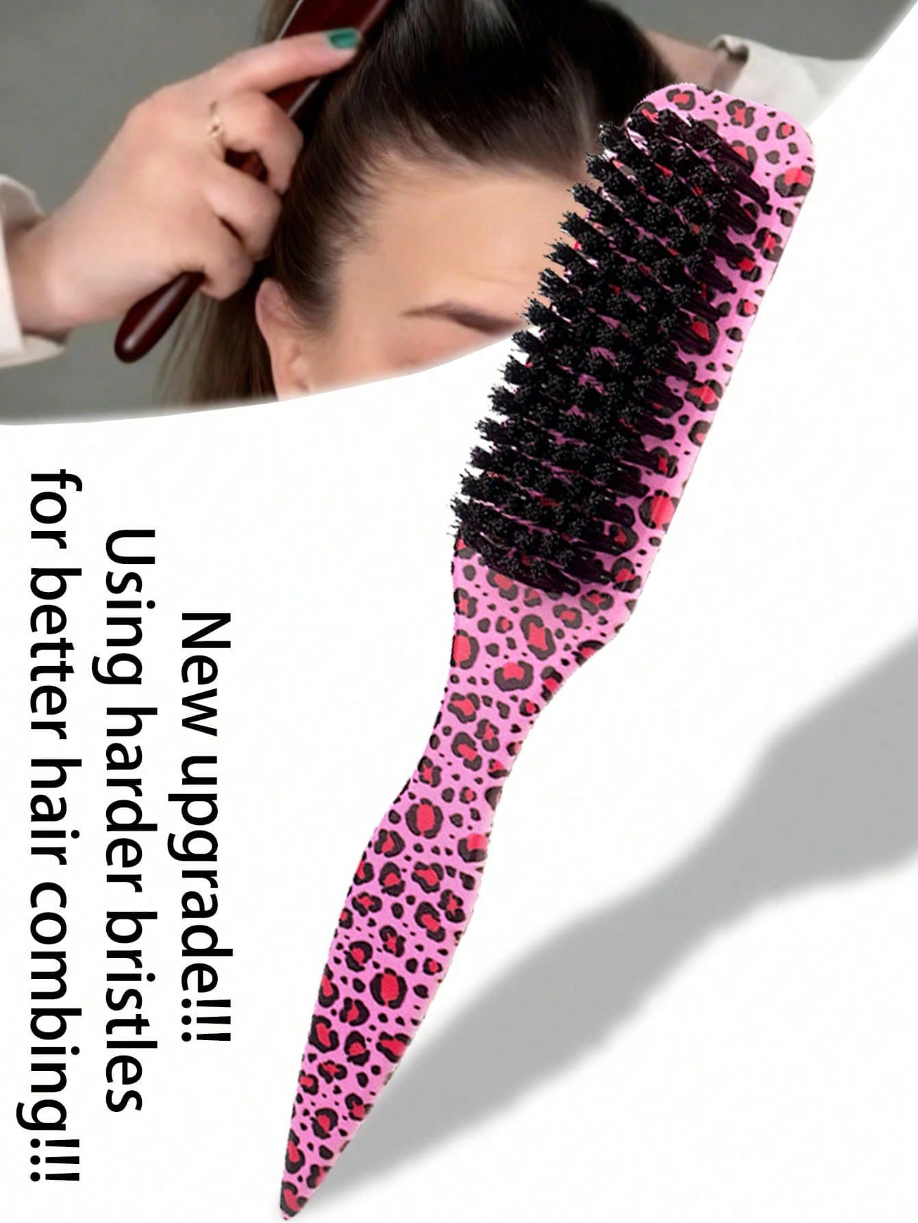 1pc Boar Bristle Slick Back Hair Brush For Sleek Ponytail Bun & Smoothing Baby Hairs, Flyaways, Edge Control- Backcombing & Teasing Hairbrush With Wide Rat Tail For Sectioning & Parting Beauty Home H