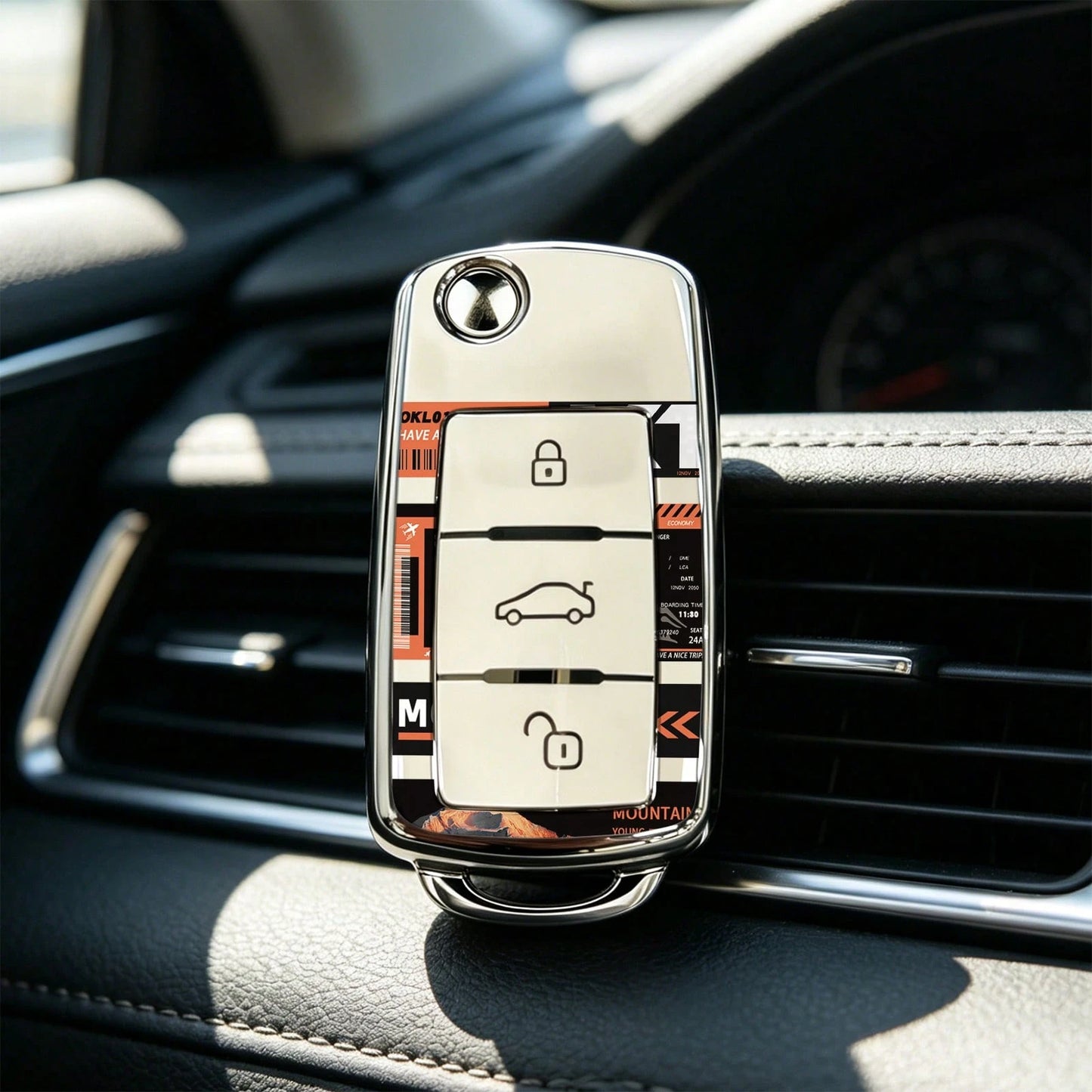 1pc Car Key Case-Luxury Print,Suitable For Jetta Mk6, Polo Mk5, Golf Mk6, Tiguan Mk1, Passat B7, Passat NMS, Caddy Mk3, Beetle, Amarok, Touran Mk1. Advanced Soft-Touch, Does Not Block Signal, Unisex.