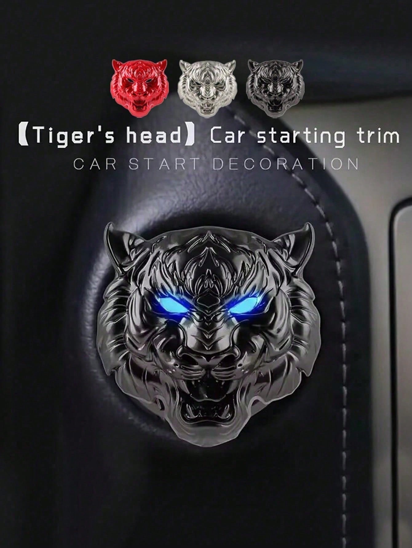 1pc Car Tiger Head One-Touch Start Protection Cover Interior Decoration Sticker Ignition Ring Switch Button Flip Cover Decoration Sticker Modification