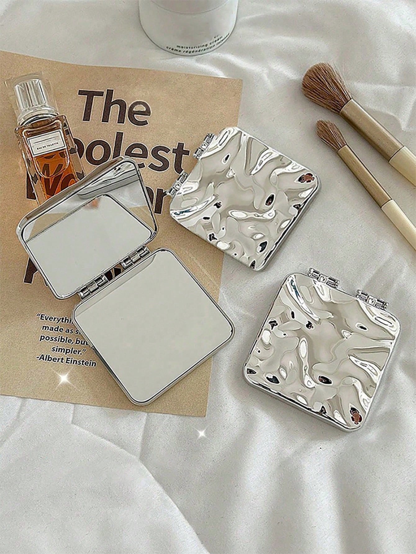 1pc Compact Folding Makeup Mirror With Water Surface Pattern, Y2K Style, Unisex Gift,Makeup,Cheap,Room Decor,Vanity,Travel,Bedroom,Makeup Accessories,Mirror,Vanity Mirror,Mini Mirror,Compact Mirror,Mi
