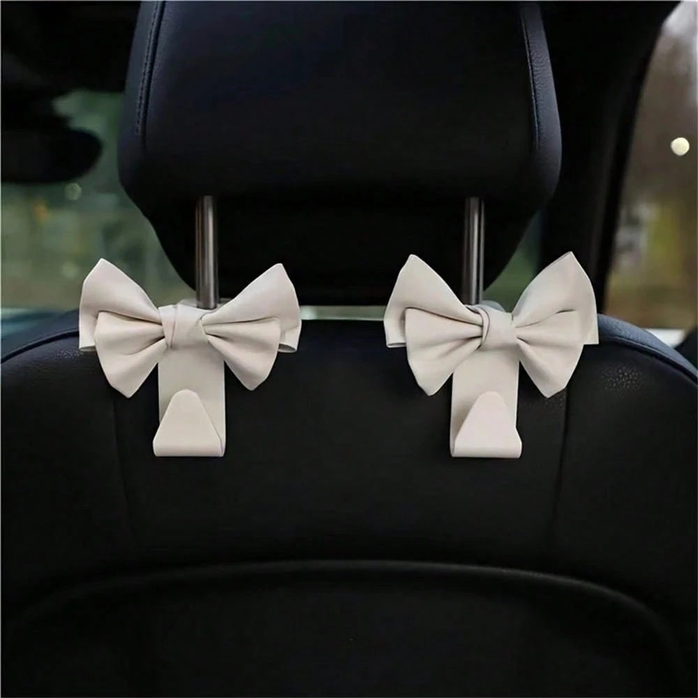 1Pc Cute Bowknot Car Rear Seat Back Hooks- Elegant Bow-Shaped Design,Durable Plastic Multi-Functional Hooks For Organizing Bags,Keys,Umbrellas- Car Interior Accessories For Women & Men,Bag Storage S