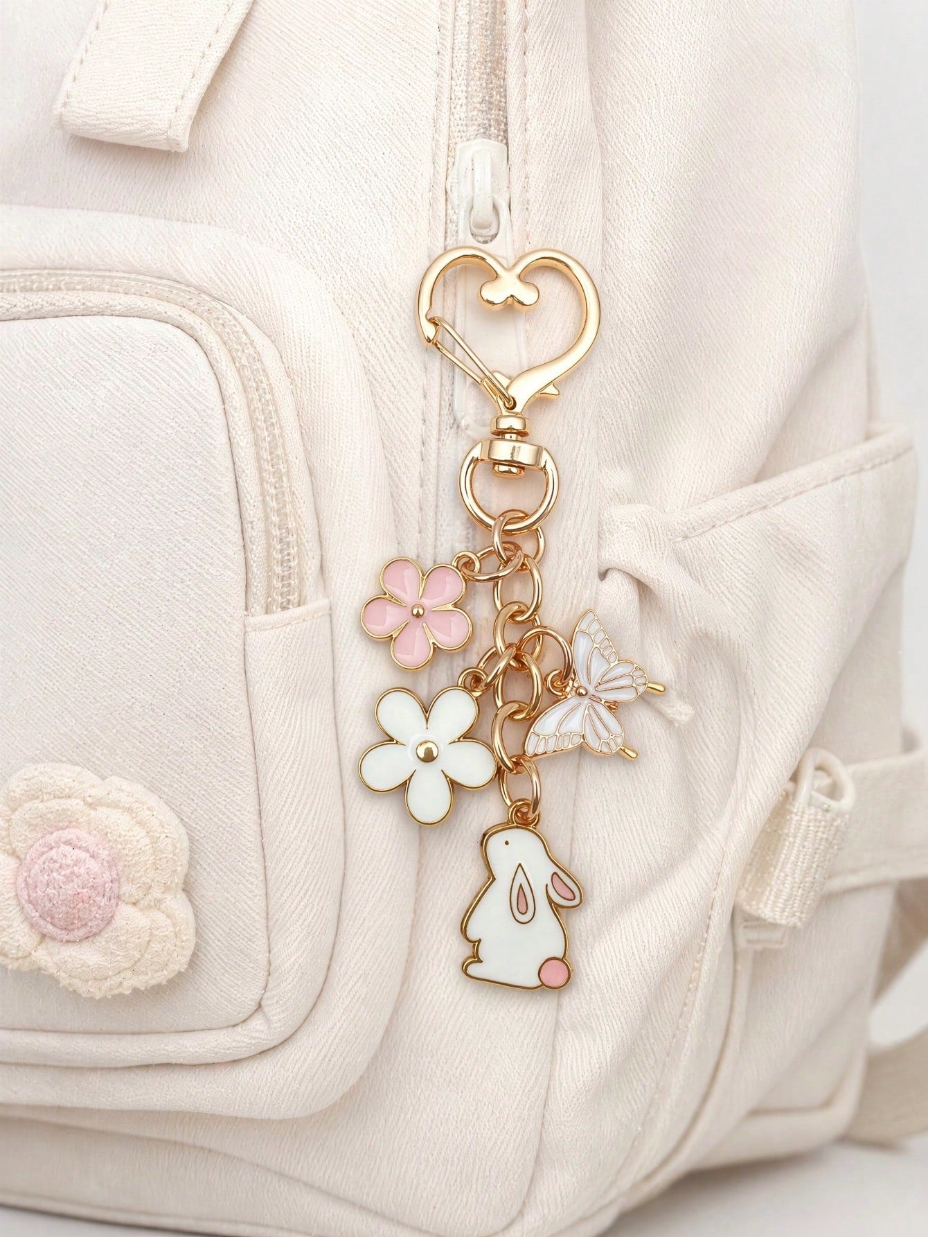 1pc Cute Rabbit & Butterfly Bag Charm, Fashionable Versatile Car Key Accessory, Simple Fresh Women's Bag Accessory, Pink Keychain For Women, Room Decor, Essential Holiday Travel Accessory, Gift For Fr