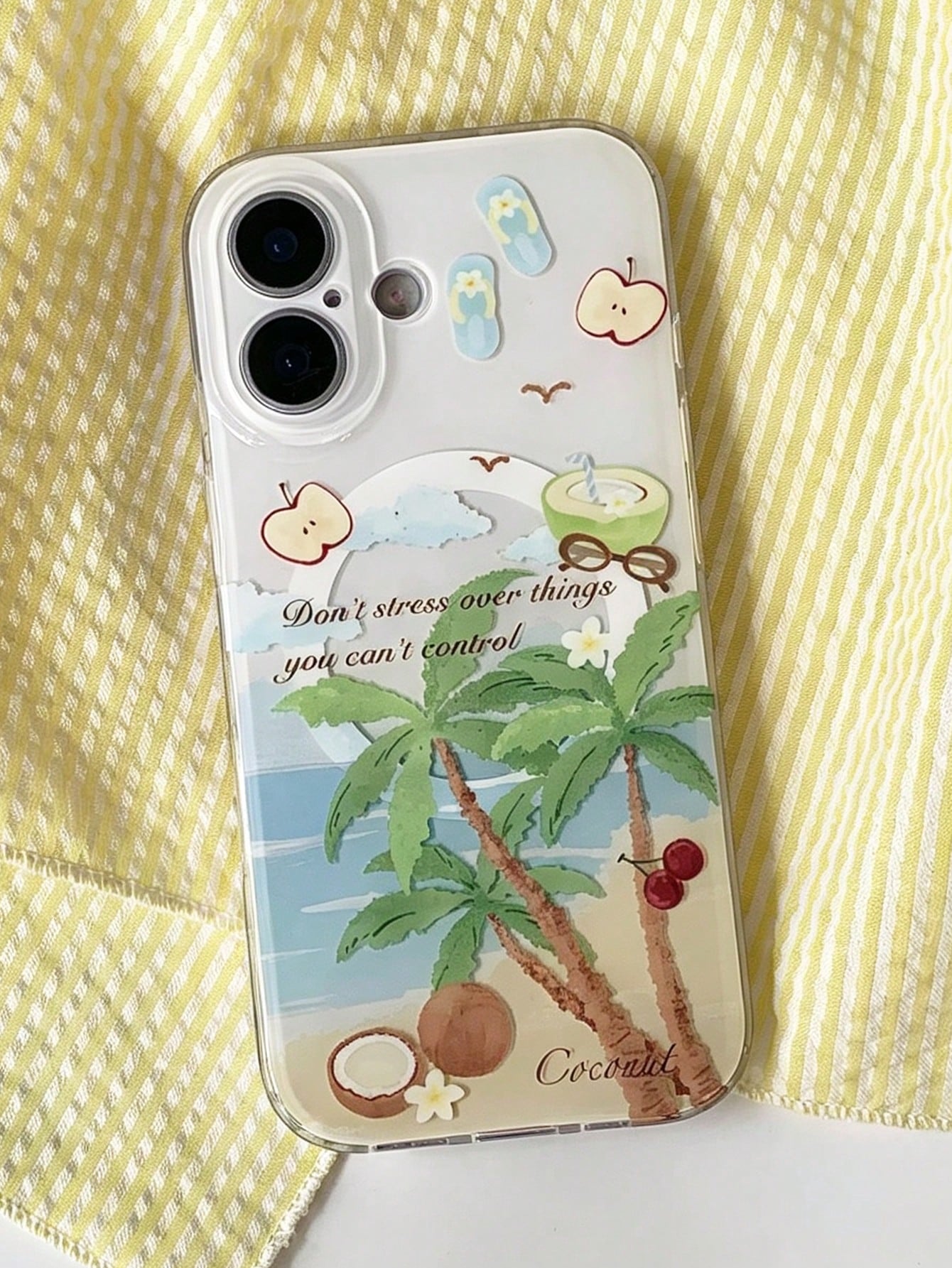 1PC Ins Coconut Tree Apple IMD Full Coverage Anti-Drop TPU Phone Case Compatible With Apple 11 Pro Max/12 Pro Max/13 Pro Max/14 Pro Max/15 Pro Max/16 Pro Max/17 Pro Max