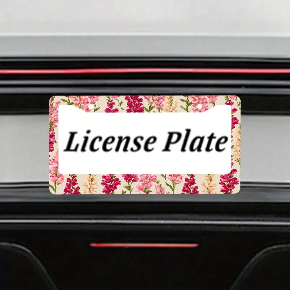1pc Pink Floral Pattern 2 Hole License Plate Frame Aluminum Material 6x12 Inches With Screw Set Vintage Car Decoration Standard US License Plate Size Fits American Car Licence Plates Auto Accessories