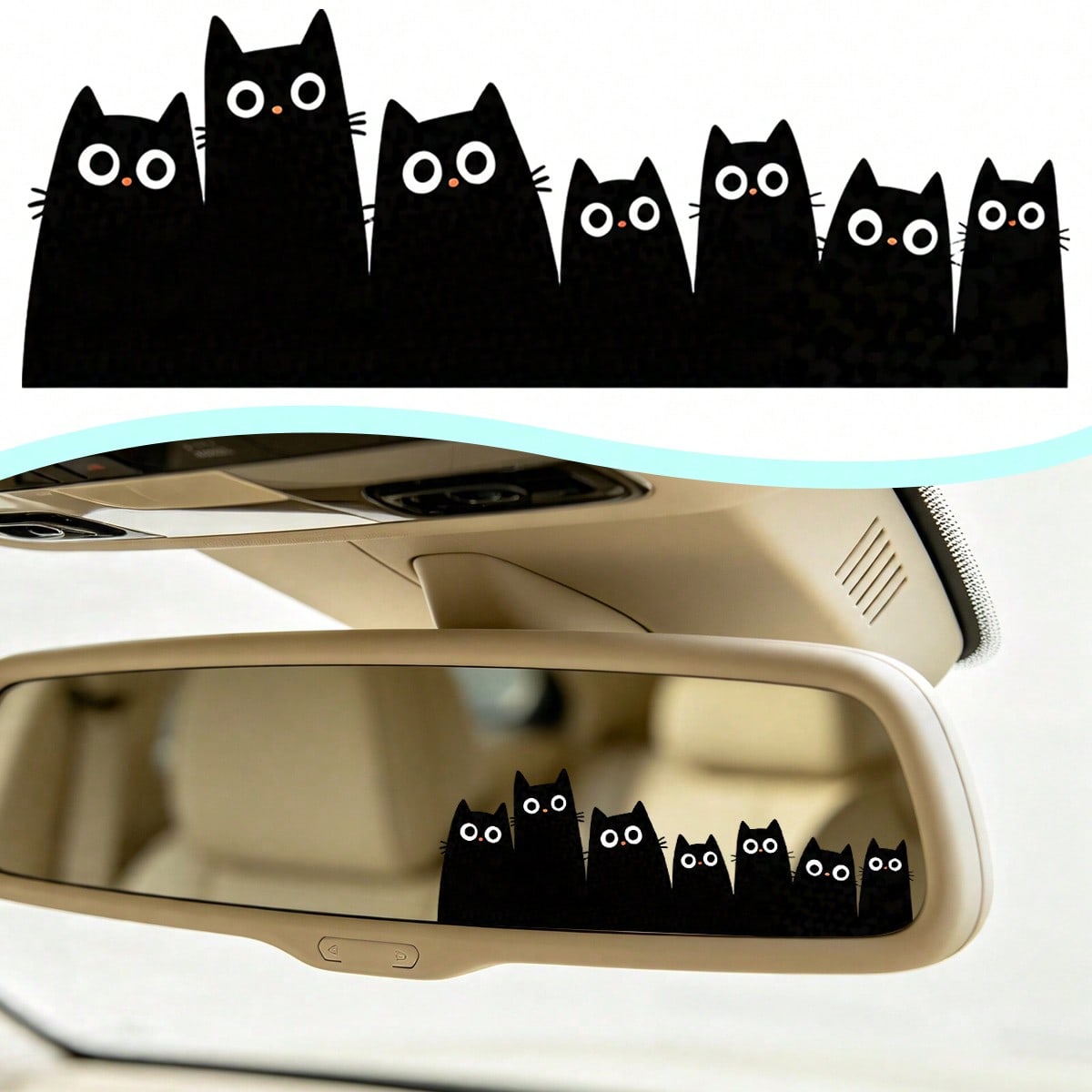 2 PCS Funny Black Cat Squad Car Mirror Decal- Peeking Silhouette Kittens Sticker For Rearview Mirror, Sun Visor, Or Auto Window- Cute Anime (Kitties)