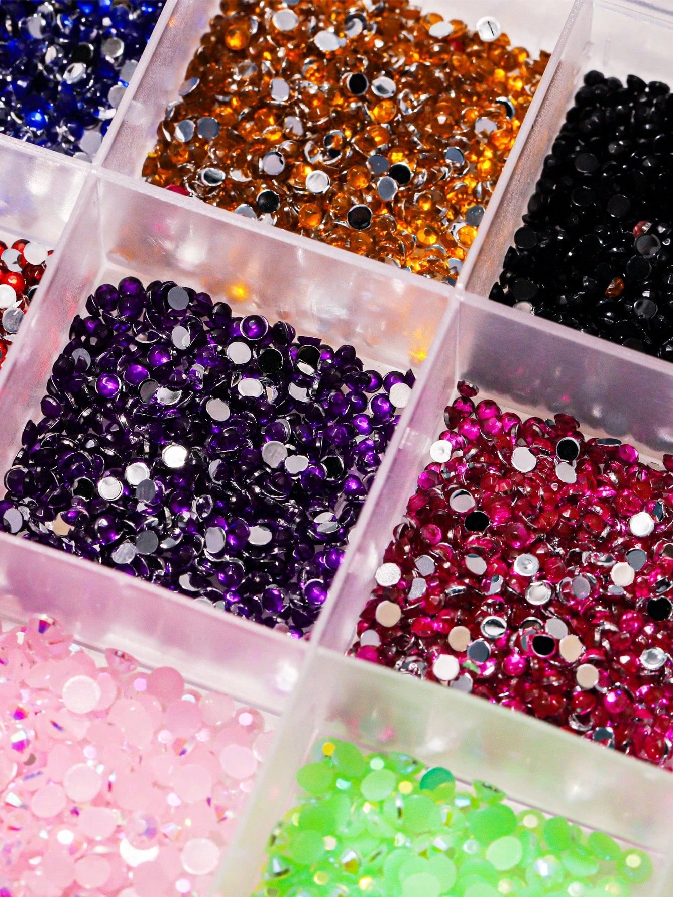 24-Grid Nail Charms Hotspot, Flat Bottom Resin Neon Electroplated Ab Resin Diamond Nail Decorations, 2Mm Diamond, 3Mm Diamond Nail Supplies Nails Nail Gems Nail Rhinestones