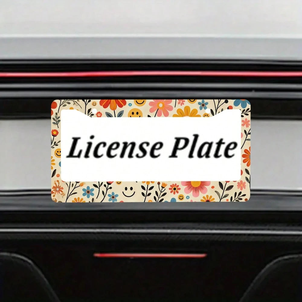 2PC Retro Flowers License Plate Frames Cover Holders Aluminum Alloy License Plate Cover With Screw Caps Cover And Screwdriver Set- 2-Hole