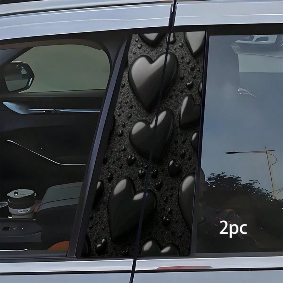 2pcs Black Heart Dark Background B-Pillar Stickers With Foam Pillar, Semi-Matte Waterproof Sun-Proof Vinyl Decals, Suitable For Glass, Plastic, Metal, Ideal For Car Exterior Decoration