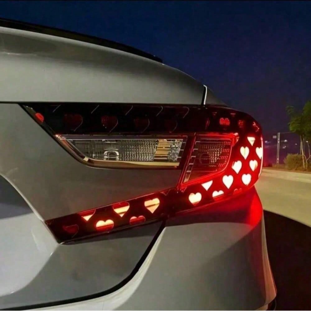 2pcs Heart-Shaped Brake Light Stickers, Honeycomb Design, Polyvinyl Chloride Decal, Suitable For Car Taillight Decoration, DIY
