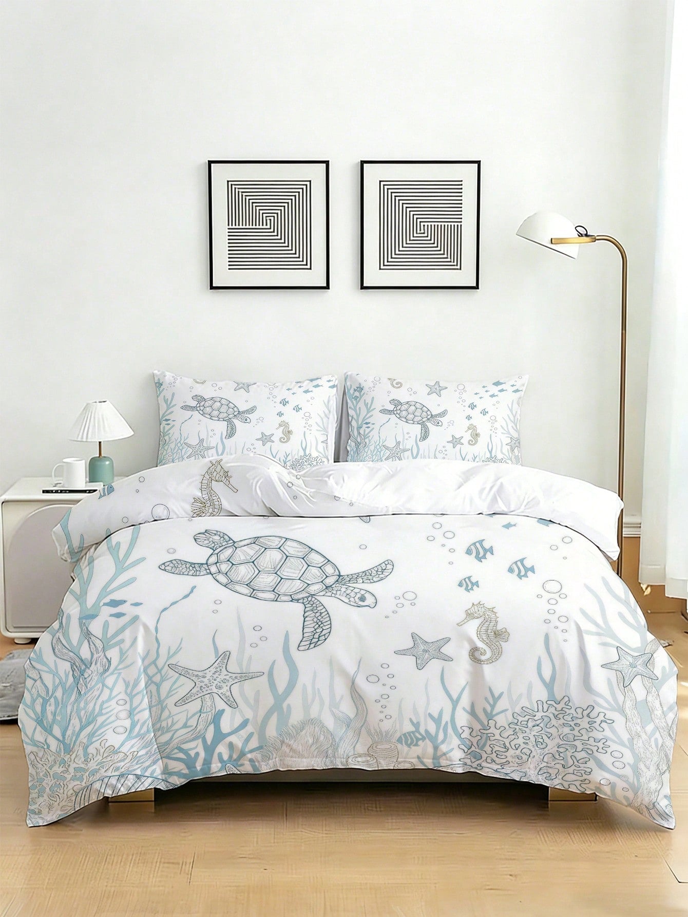 3pcs Sea Turtle Printed Bedding Set, Soft & Comfortable Duvet Cover, Suitable For Bedroom, Guest Room (1 Duvet Cover + 2 Pillow Shams, Comforter/Pillow Insert Not Included)