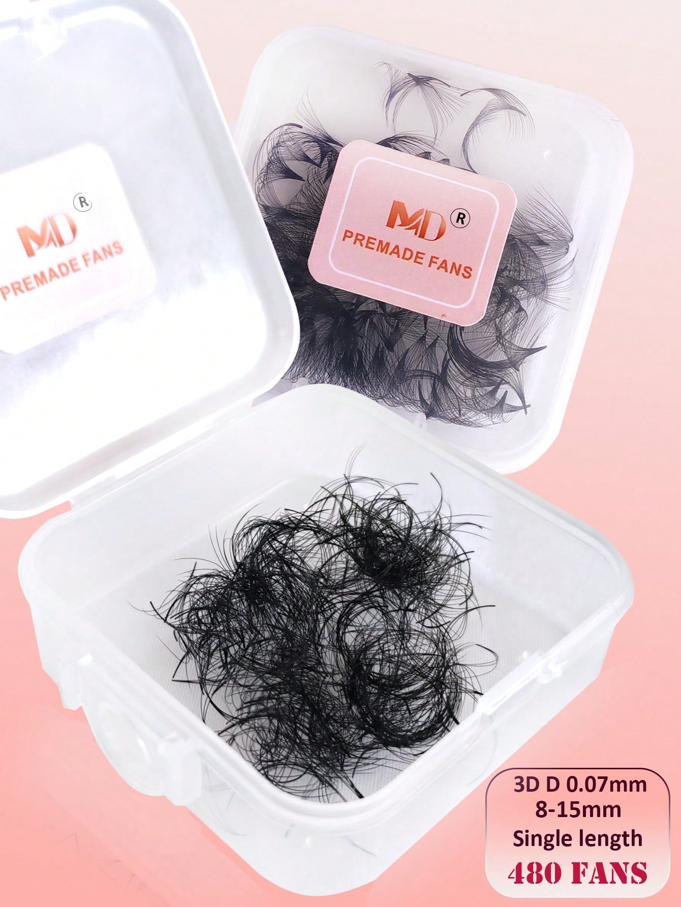 480pcs 3D D-Curl Pre-Made Eyelash Extensions Single Tray Handmade Voluminous Pre-Made Lashes, D-Curl Pointed Tip Fine Base Professional Grade, Create More Voluminous And Dramatic Lashes (3D-0.07-D-8