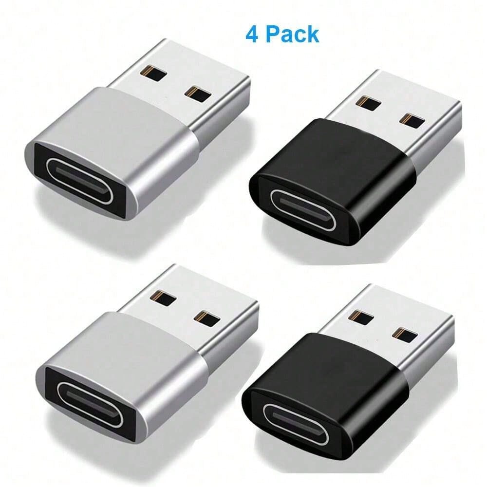 4pcs Silver & Black Type-C Female To USB 2.0 Male OTG Adapter- Phone/Headphone Converter, Supports Android & Apple Charging And Data Sync, Type-C Adapter, Christmas/Household Gift