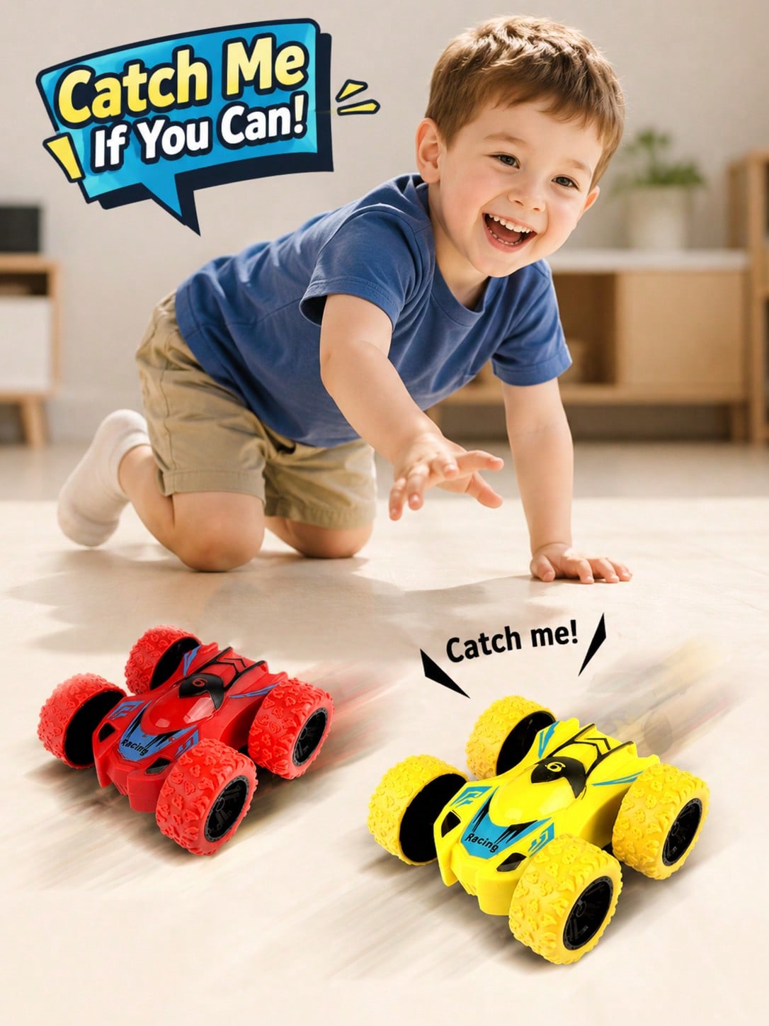 4WD Double-Sided Inertia Stunt Car, Friction Powered 360° Rotating Off-Road Racing Toy, Vibrant Mixed Colors, Durable Anti-Drop Rounded Edges, Battery-Free, Suitable For Toddlers, Children, Boys And G