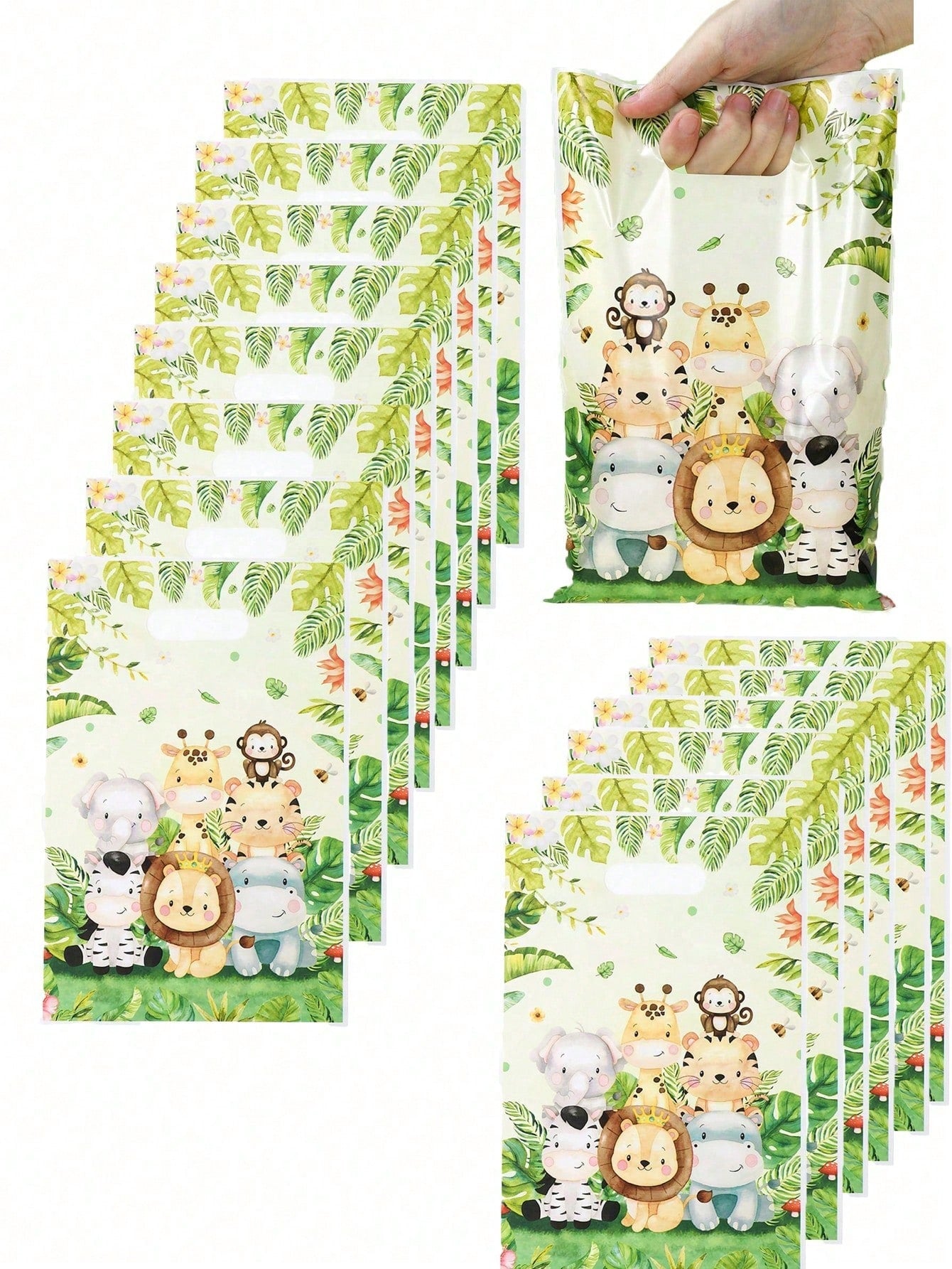 50pcs Jungle Animal Theme Gift Bags, Cartoon Animal Pattern Gift Packaging Bags, Portable Bags, Jungle Animal Party, Jungle Adventure Party, Jungle Animal Theme Birthday Party, Baby Boy Gift Wrapping