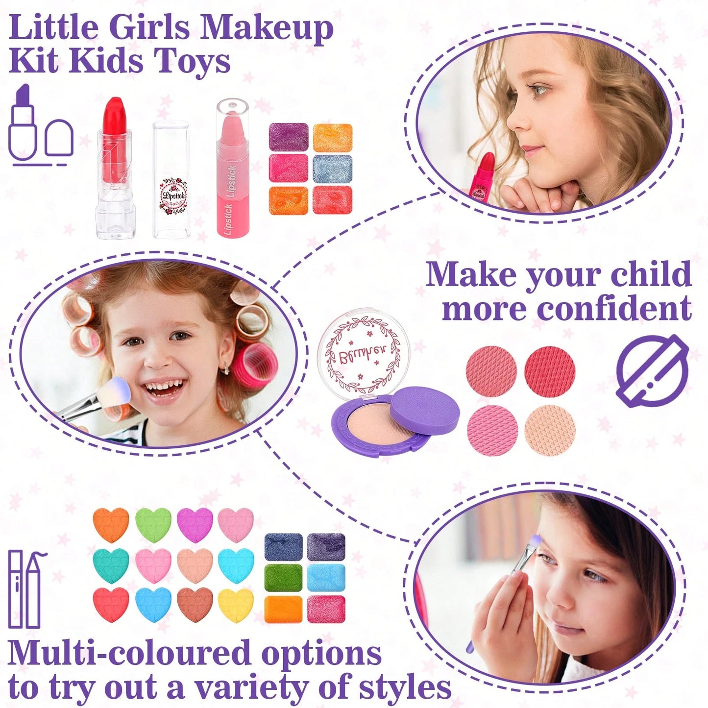 56 PCS Real Washable Kids Makeup Girl Toys, Princess Dress Up Girls Toys, Princess Jewelry Birthday Christmas Gifts For Girls Ages 3 4 5 6 7 8 9 10 12