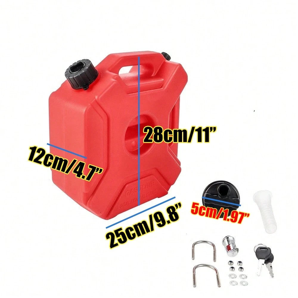 5L Gas Fuel Tank, Motorcycle Oil Tank, Medium Size Fluids Storage, Leak Proof Design, With Locking Mounting Upgraded Bracket Mounting 5L/ 1.3 Gallon Fits For Car Motorcycle SUV ATV UTV/U Bolt For 1"