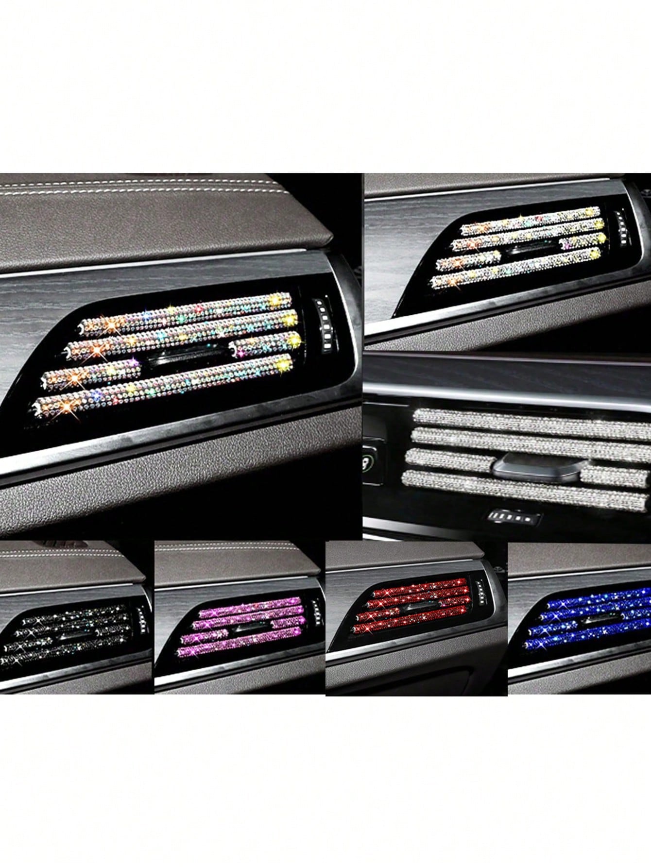 5pcs Car Air Vent Decorative Strips With Diamond Crystal Rhinestones