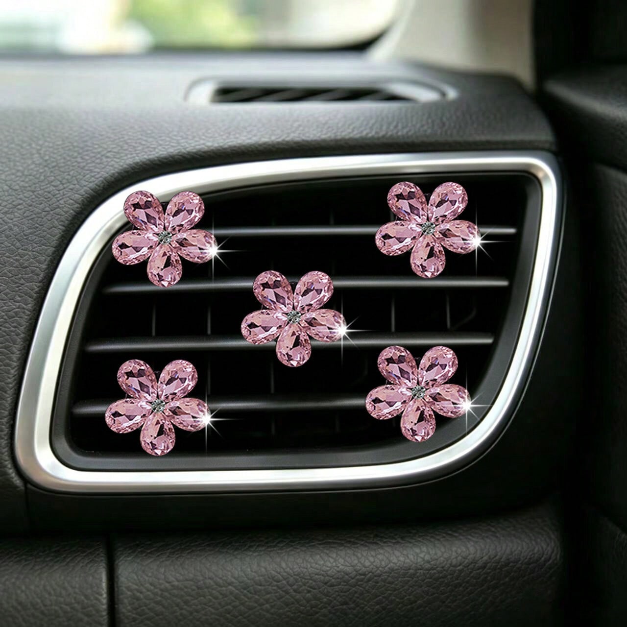 5pcs Shiny Crystal Flower Car Air Vent Clip Decor, Car Interior Ornament, Personalized Decoration For Men And Women