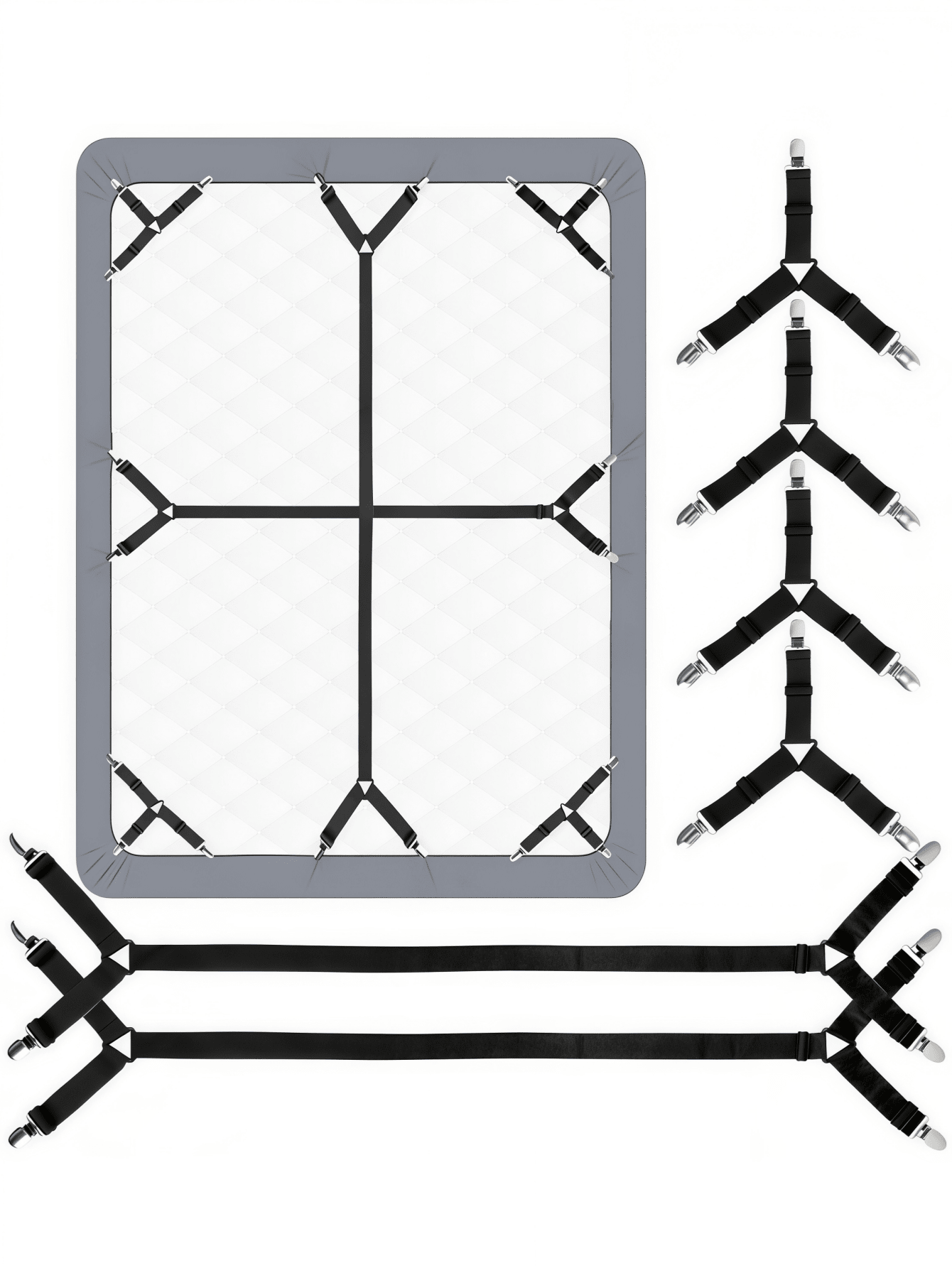 6PCS Bed Sheet Straps, Fitted Bed Sheet Fastener Clips, Adjustable Crisscross Bed Sheet Holder Straps For Corners, Mattress Sheet Suspender Grippers, Bedding Accessories, Black