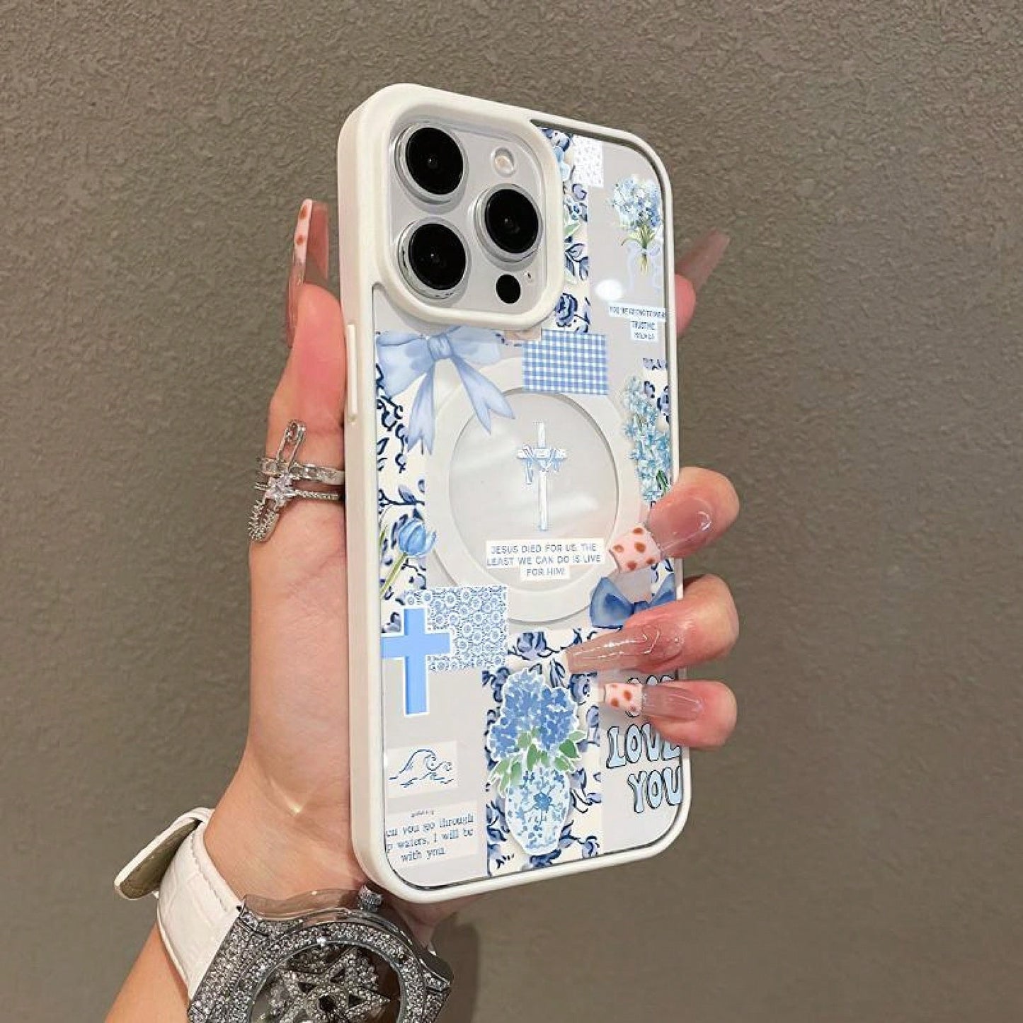 Adorable Magnetic Case Suitable For IPhone11/12/13/14/15/16/17/Promax Christian Collage In Blue MagSafe Compatible, Lightweight, Anti-Fall| Girly & Chic Style,Suitable For IPhone17 Air