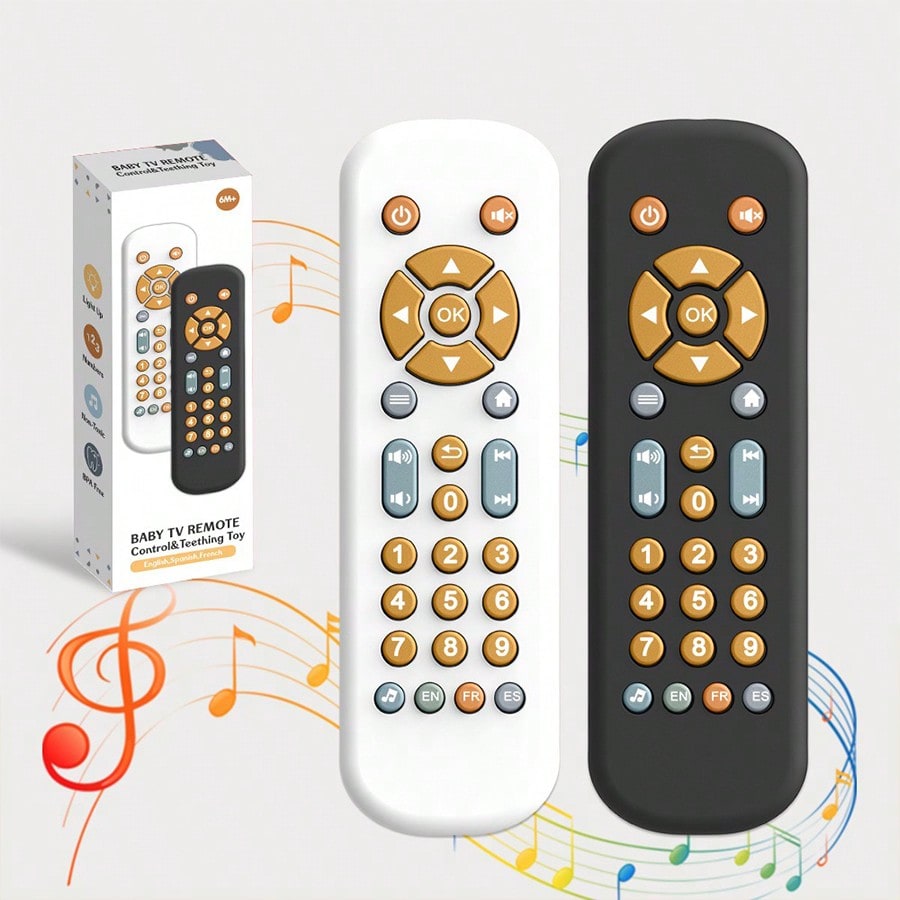 Baby Remote Control Toy/ Sound & Light Music Game/ Suitable For Boys & Girls, Educational Toy/ 3 Language Modes: English, French, Spanish/ Baby Birthday Gift