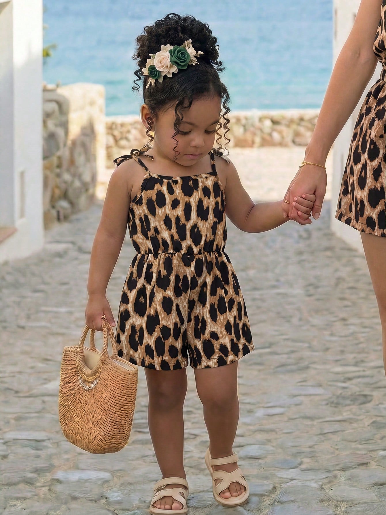 Babygirl Cute Floral Print Camisole Romper, Casual Vacation Style