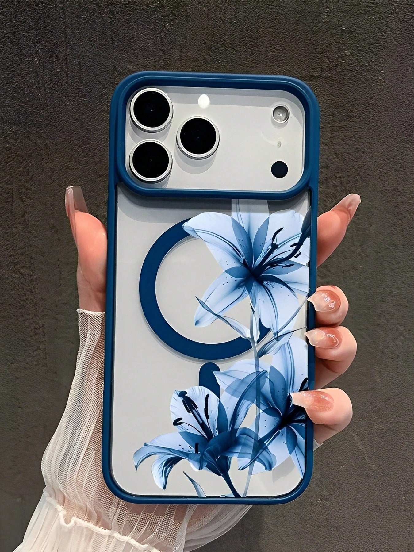 Blue Lily Magnetic MagSafe Snap Case. It's Suitable For IPhone 17, 17 Air, 17 Pro, 17 Pro Max, 16, 15, 14 Pro Max, 13, 12, 11 Plus, And The Galaxy S22/S23/S24/25/26 Ultra/FE+. It's A Shockproof Acryli