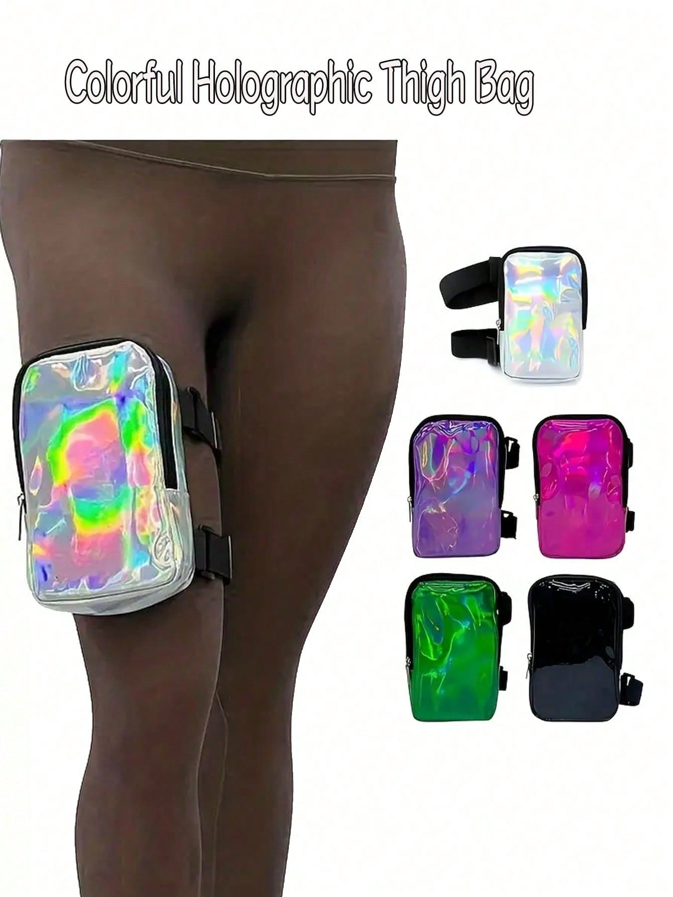 Colorful Holographic Thigh Bag- Phone Holder Unisex Holiday Bag- Rainbow Ankle Bag- Reflective Carnival Bag Sports Bag Waterproof Bag Holiday Beach Travel Vacation Waterproof Phone Bag Summer Swimm