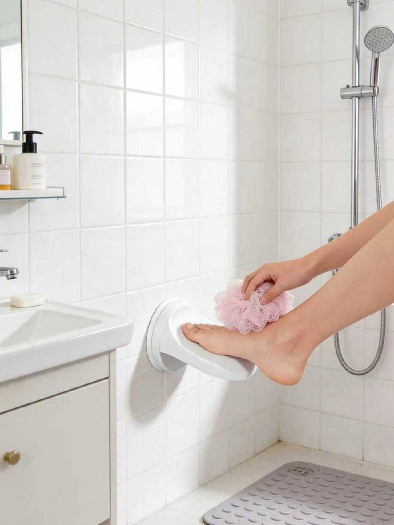 English: 3-In-1 Bath Step Stool With Suction Cups| Shower Foot Rest, Toilet Step & Non-Slip Shaving Leg Step Stool For Bathroom Safety