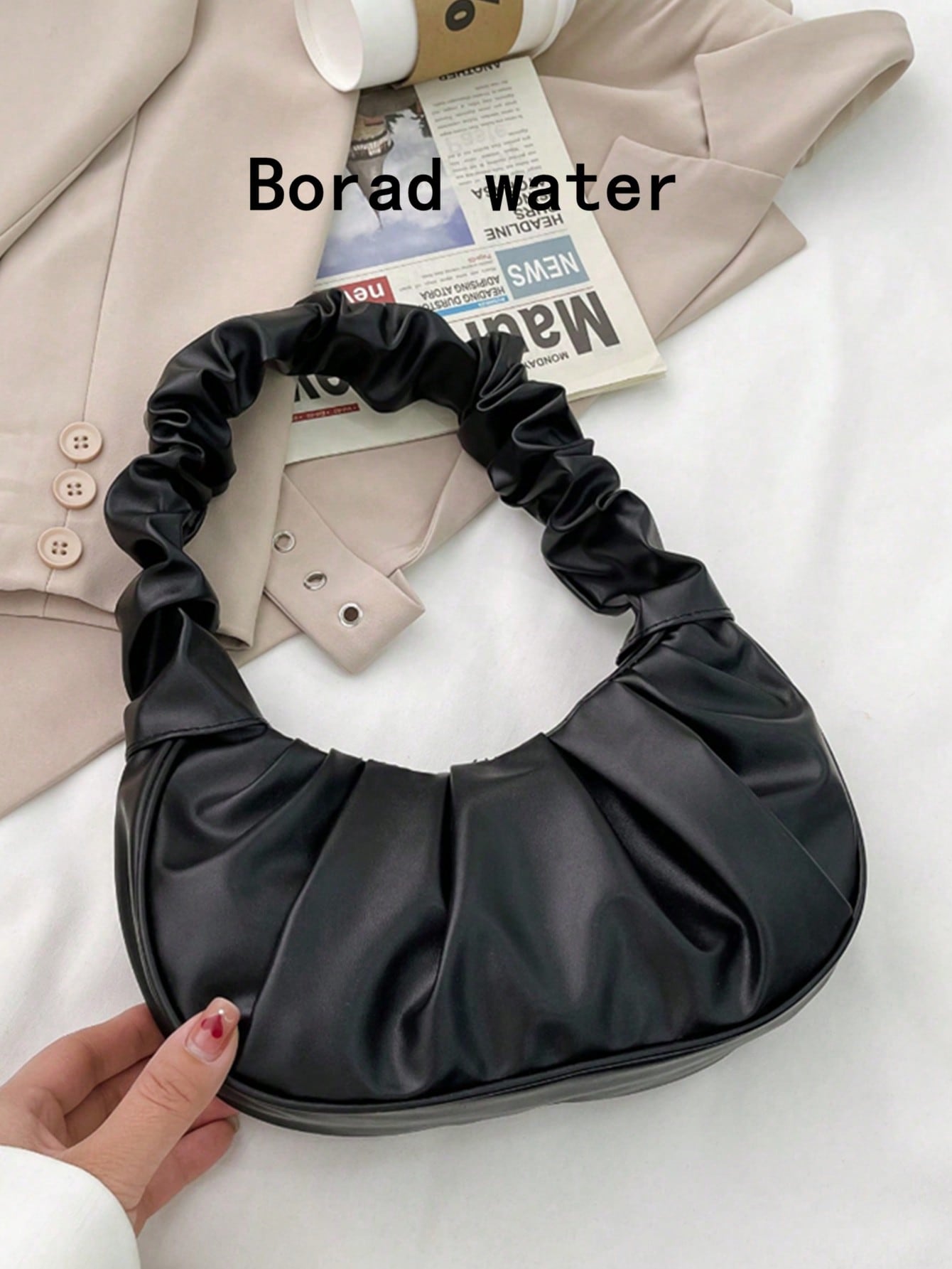 Fashionable Solid Color Cloud-Like Ruched Ladies Shoulder Bag, Multi-Purpose Handbag