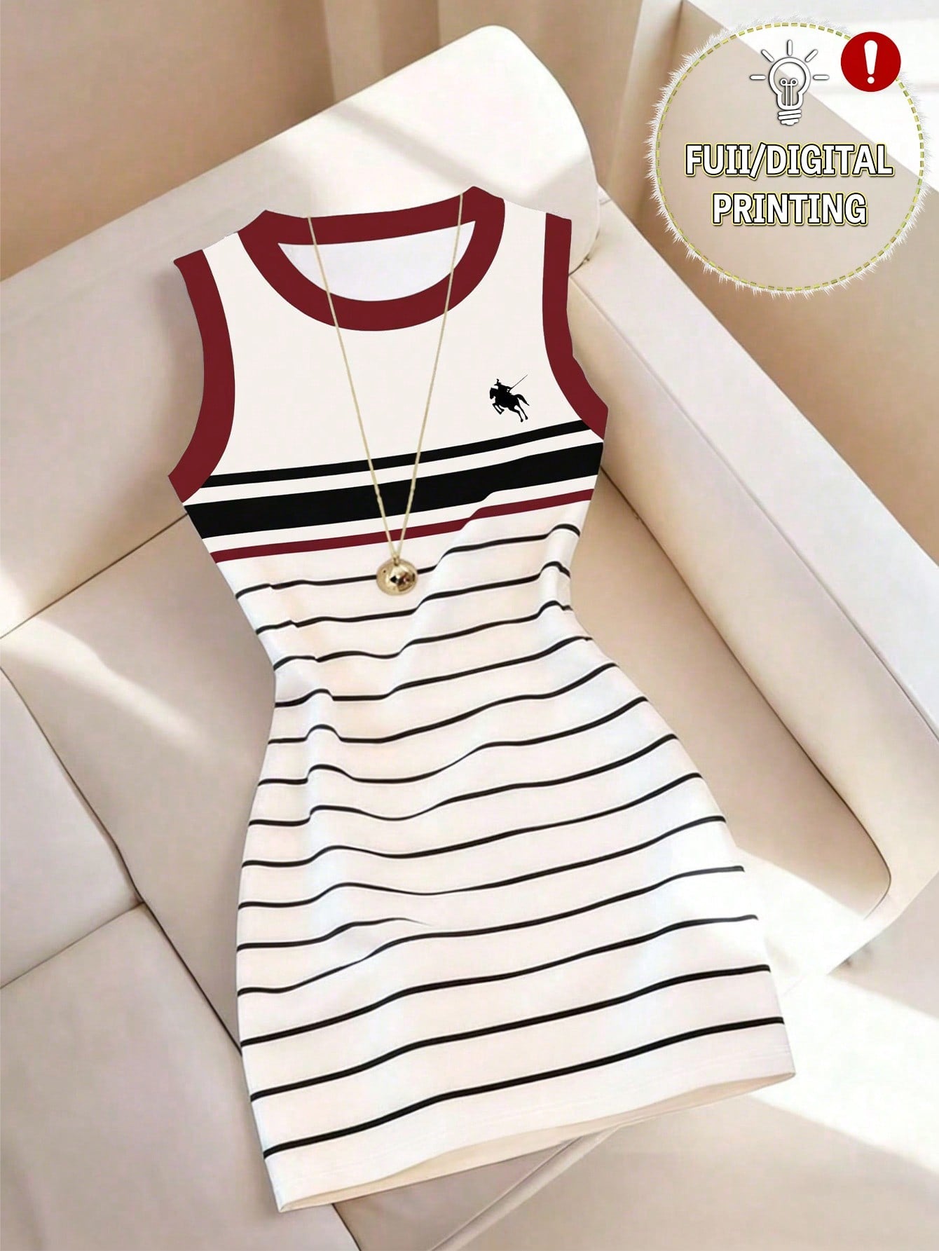 Franclia Women's Mid-Length Dress, Retro Red Trim Contrast Stripe Camisole Dress, Bodycon Slim Fit Mini Dress, Sexy Casual Versatile Summer Dress