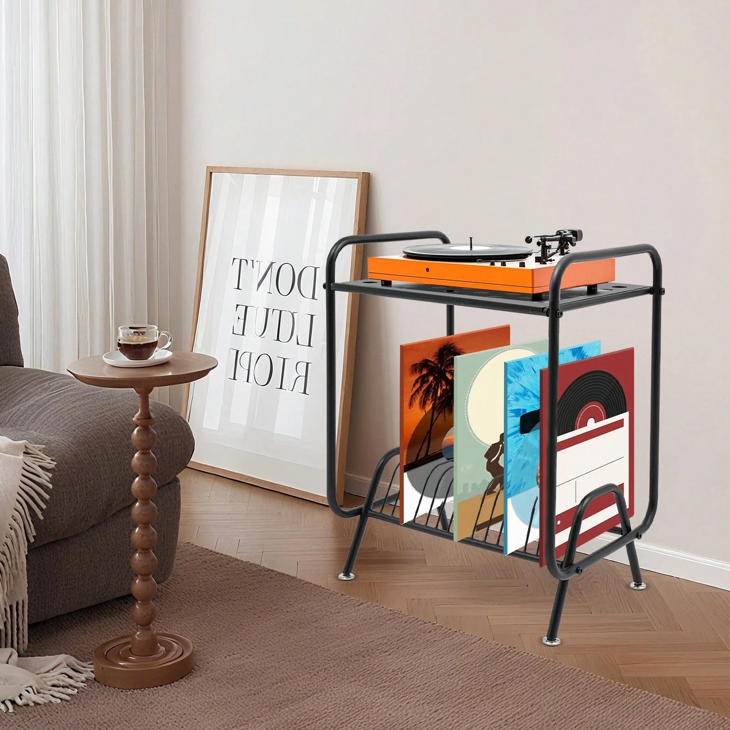 Futchoy 2-Tier Record Player Stand, Player Stand With 16 Slots, 2-Tier Record Storage Stand