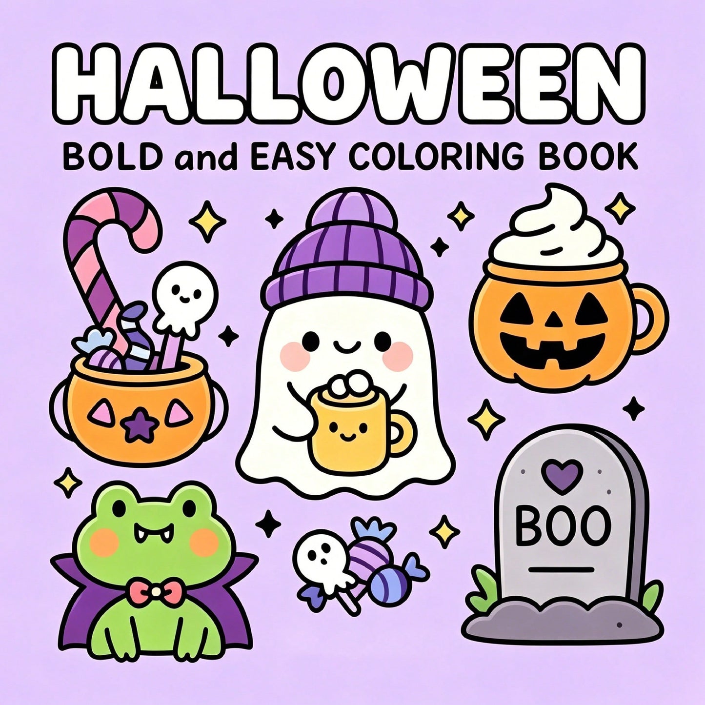 GDTME Halloween- Bold & Easy Coloring Book For Kids And Adults (Seasonal Bold & Easy Coloring Book), Gothic Enthusiast Birthday Or Holiday Gift, Back To School, 7.9 X 7.9 Inches
