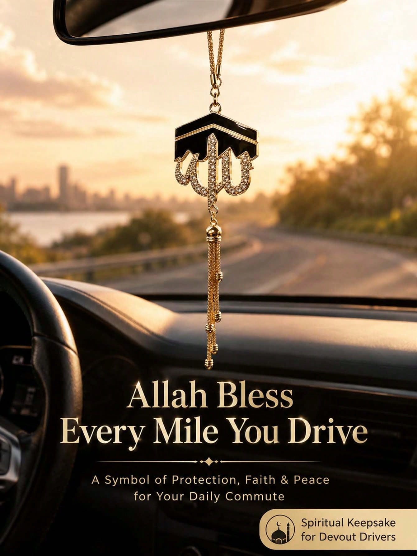 Geometric Diamond Tassel Car Rearview Mirror Hanging Ornament, Alloy Tassel Pendant With Rhinestones, Elegant Middle Eastern Style Car Interior Decoration Gift, Luxurious Islamic Style Car Rearview Mi
