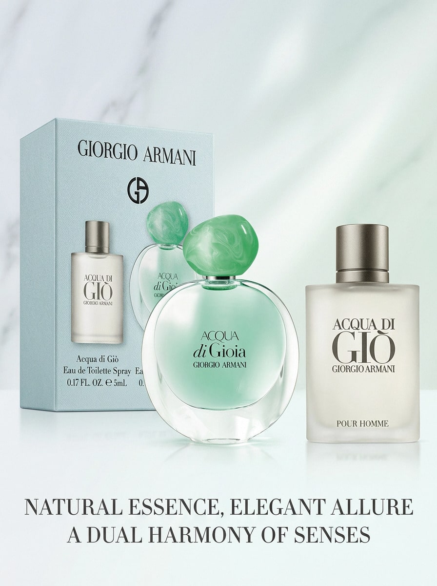 Giorgio Armani Acqua Di Gio 2 Pcs Mini Set (EDP 5ml+EDT 5ml) For Women Mini Set 0.17oz/5ml*2- Perfume For Long Lasting Suitable For Birthday, Office, Gift, Daily Use