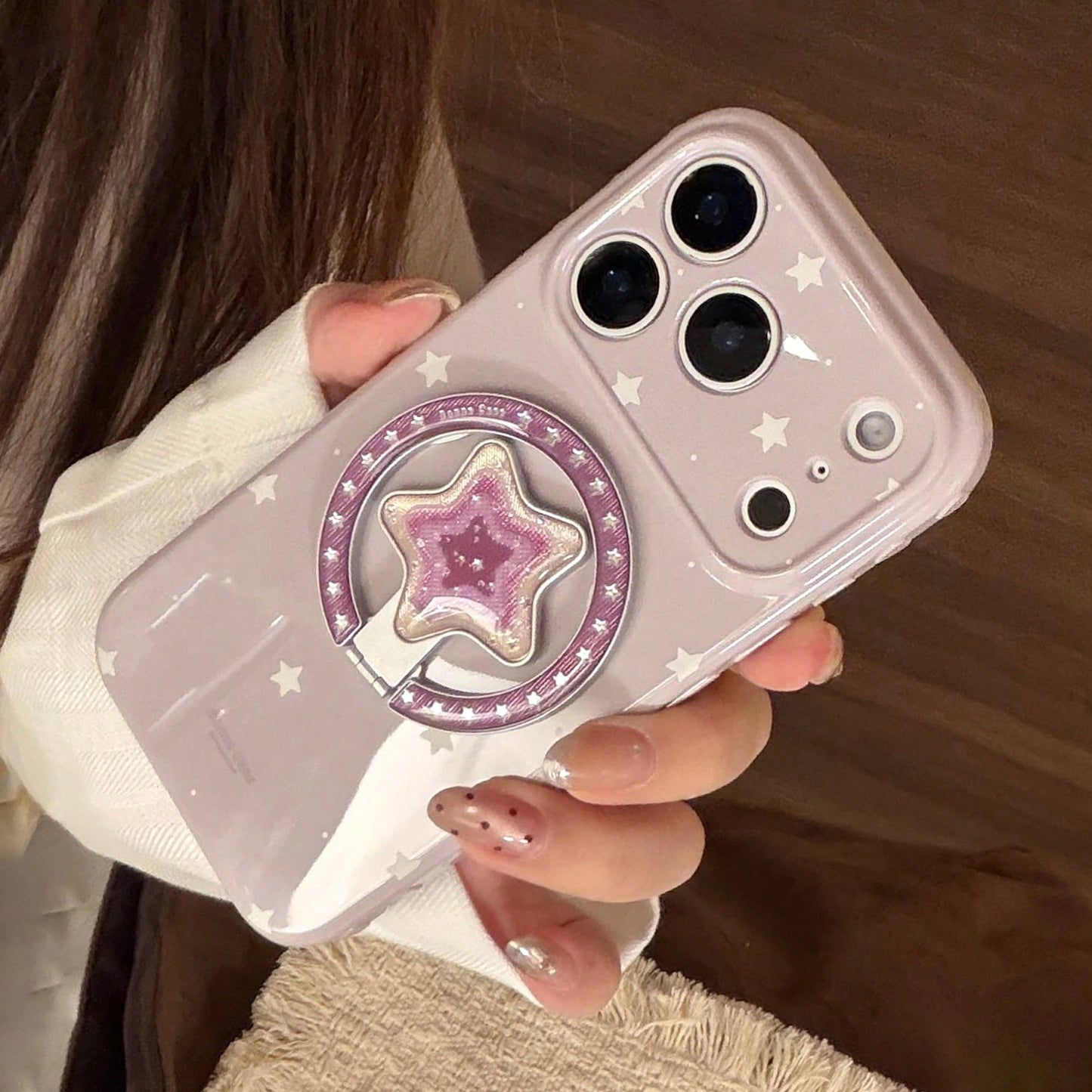 GUCADI Dark Berry Purple Magnetic White Cold Star + Grape Purple Star Gold Star Magnetic Phone Stand Cream Blue Star Compatible With Apple 17 Pro Max Phone Case 16 Striped Magnetic Stand 15 Shockproof
