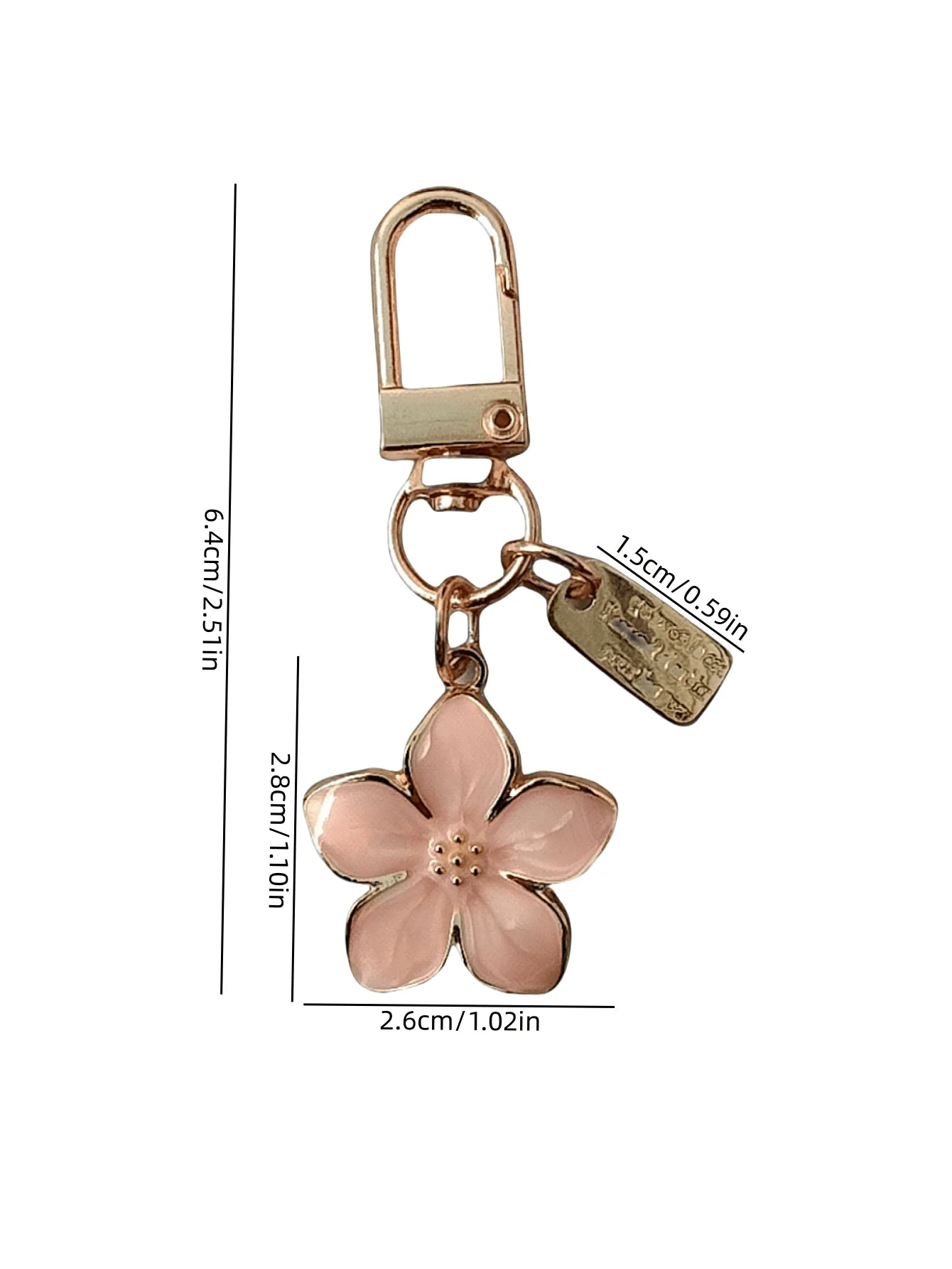 HAILIAN 1pc Alloy Material Cherry Blossom Shaped Keychain With Light & Graceful Blossom And Square Plate, Suitable For Bag Pendant, Car Keychain, Couple Birthday & Festival Gift