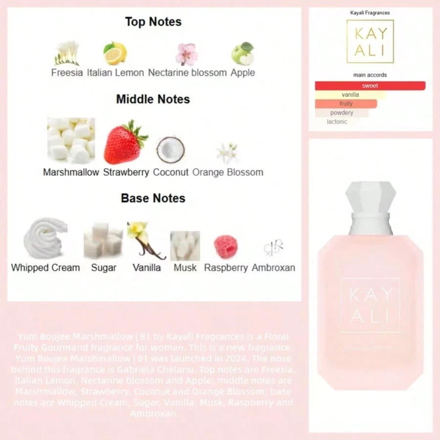 KAYALI 81 100ml Women's Eau De Parfum Luxury Long Lasting Floral Fruity Vanilla Oriental Woody Sweet Perfume Signature Scent Soft, Cute And Sweet Strawberry, Cotton Candy And Milk Fragrance, Also Suit