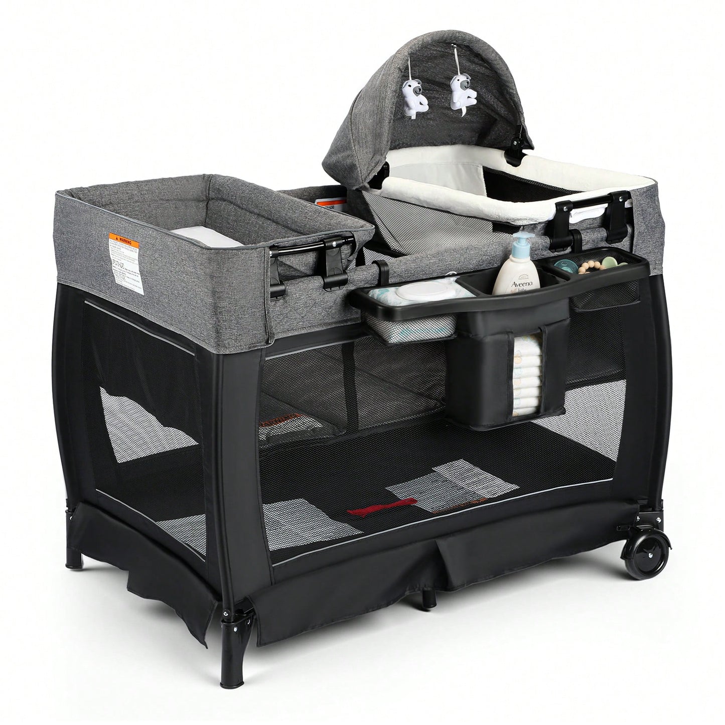 Kinder King 4-In-1 Portable Baby Bassinet, Foldable Bedside Crib With Adjustable Canopy, Storage Basket, Travel Bag For Newborns & Toddlers